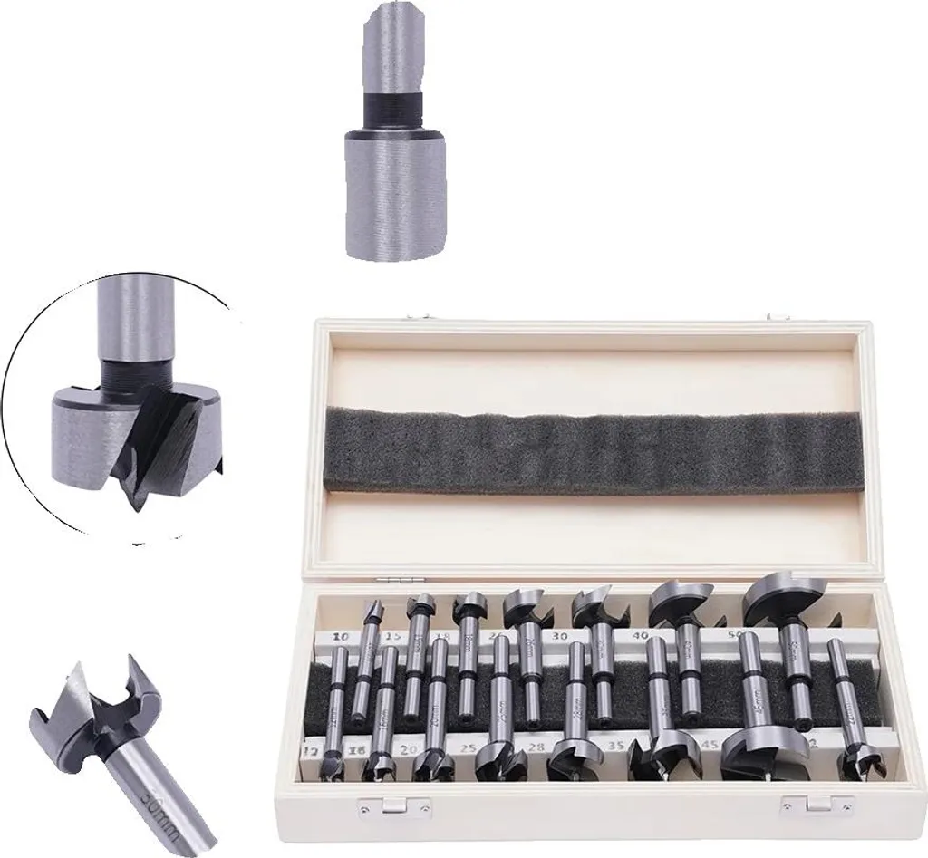 Coffret de mèches à bois forestières 15 pièces diamètres 10 à 50 mm