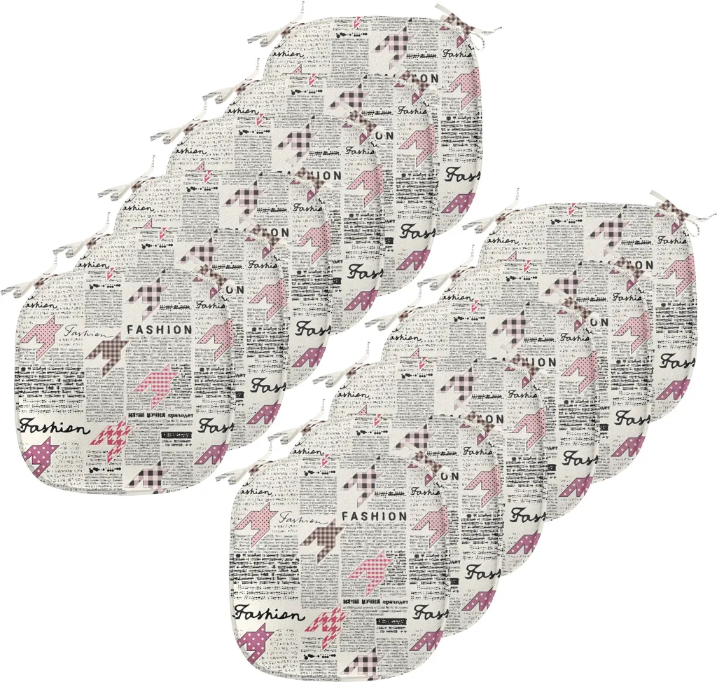 ABAKUHAUS Giornale Imbottitura per sedie da sala da pranzo, rivista di moda retrò, cuscino decorativo impermeabile con cinturini per sedie da cucina, 40 cm x 40 cm - confezione da 12, nero bianco rosa