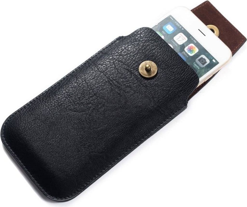 DFV mobile - Neues Design Ledertasche Vertikale Gürteltasche mit Magnetverschluss für TEESSO X2 (2020) - Schwarz