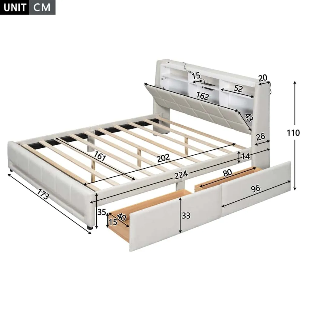 Lit avec rangement 160x200cm beige pour optimiser l'espace et le confort - 2