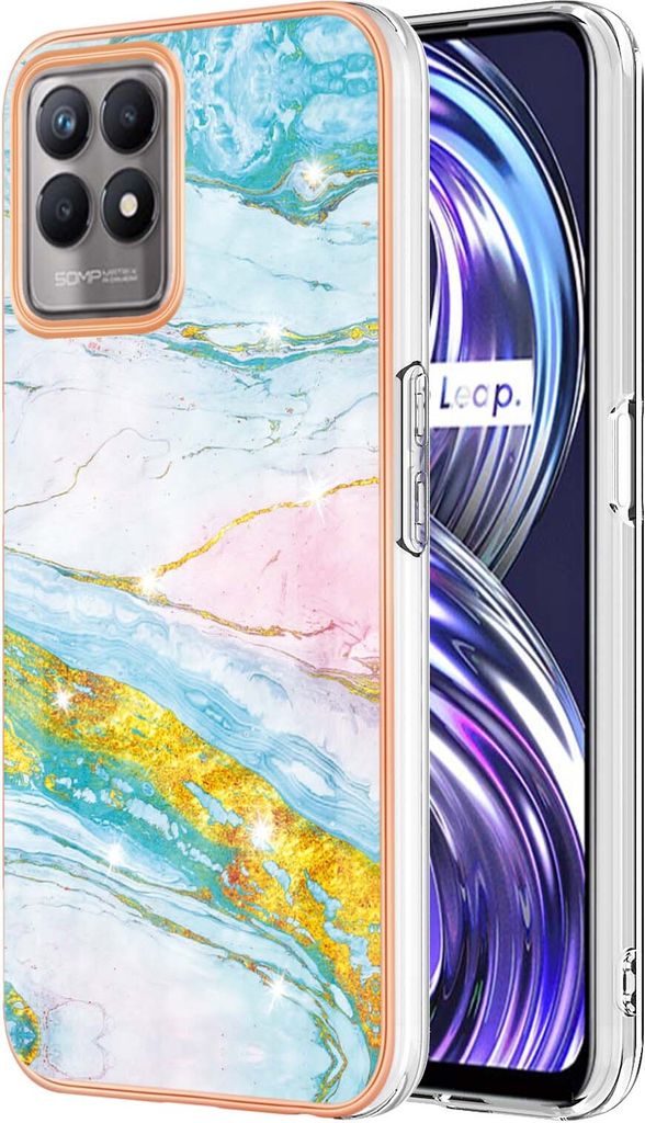 Realme 8i Case, WindCase Marble Pattern Hybrid Hard Back Weich TPU Bumper Protective Case Cover for OPPO Realme 8i Gold