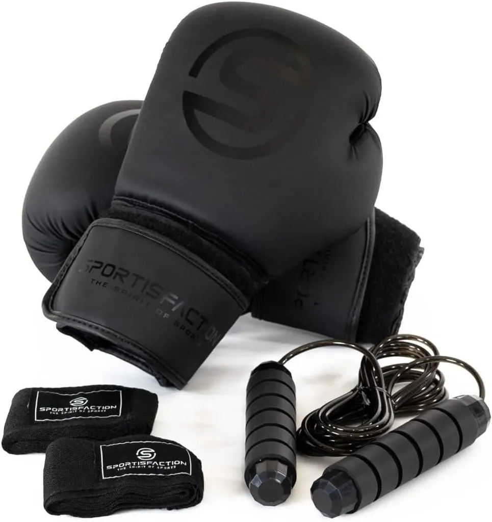 Gants de boxe 8oz Sportisfaction Noir : Confort & Protection, Lot complet