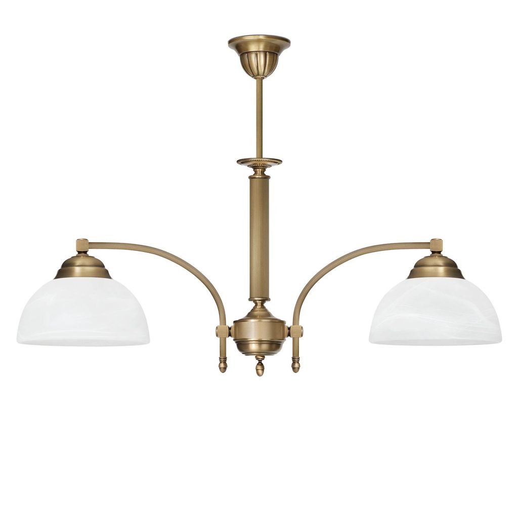 Kronleuchter Messing Goldpatina Alabaster-Glasschirm weiß matt Ø71x50cm 2xE27 120W Esszimmer Wohnzimmer klassisch elegant höhenverstellbar Decke