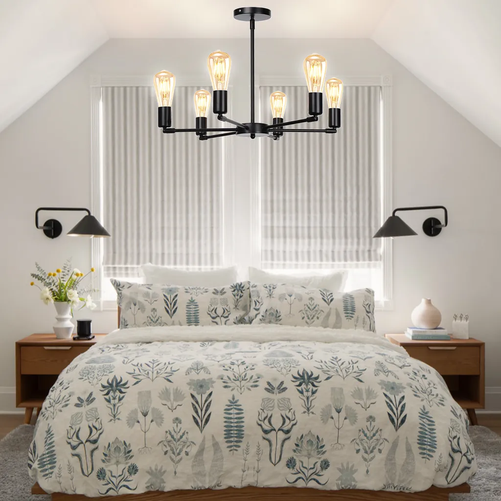 Lustre Noir Rétro 6 Lampes E27 : Solution Éclairage Puissant et Déco - 10