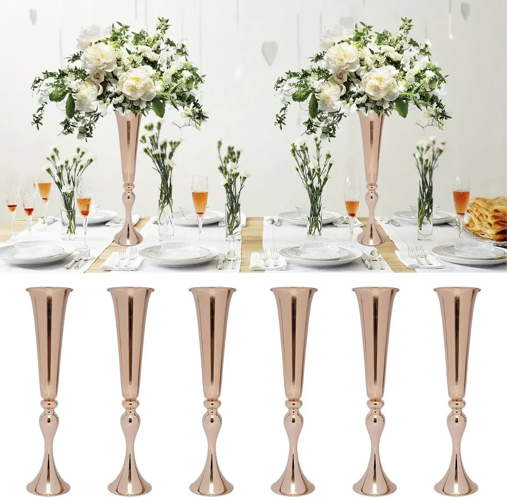 Supports Fleurs Stables pour Centre de Table - Vases Trompette Or Lot de 6 - 2