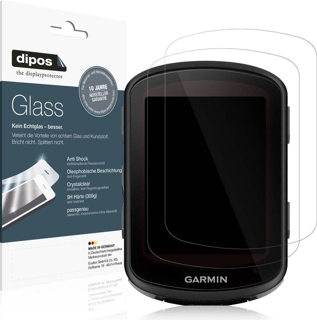 2x Schutzfolie für Garmin Edge 840 - Anti-Shock 9H Folie dipos Glass Kunststoffglas