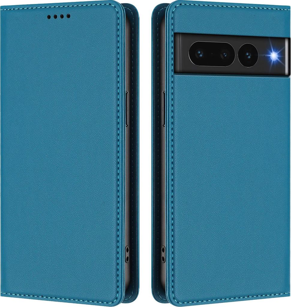 Handyhülle für Google Pixel 7 Pro, Kunstleder Klapphülle Stoßfeste Magnetische Hülle mit Ständer Blau