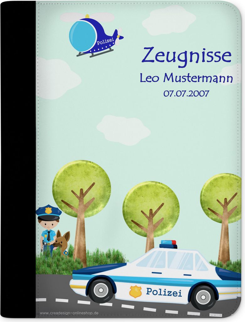 Zeugnismappe, Dokumentenmappe, Ordner A4, Polizei mit Klarsichthüllen