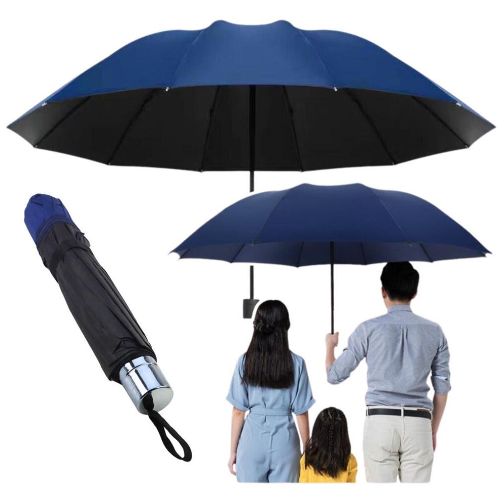 Parasol pliable à 12 baleines, housse bleu marine, 110 cm - Image du produit 
