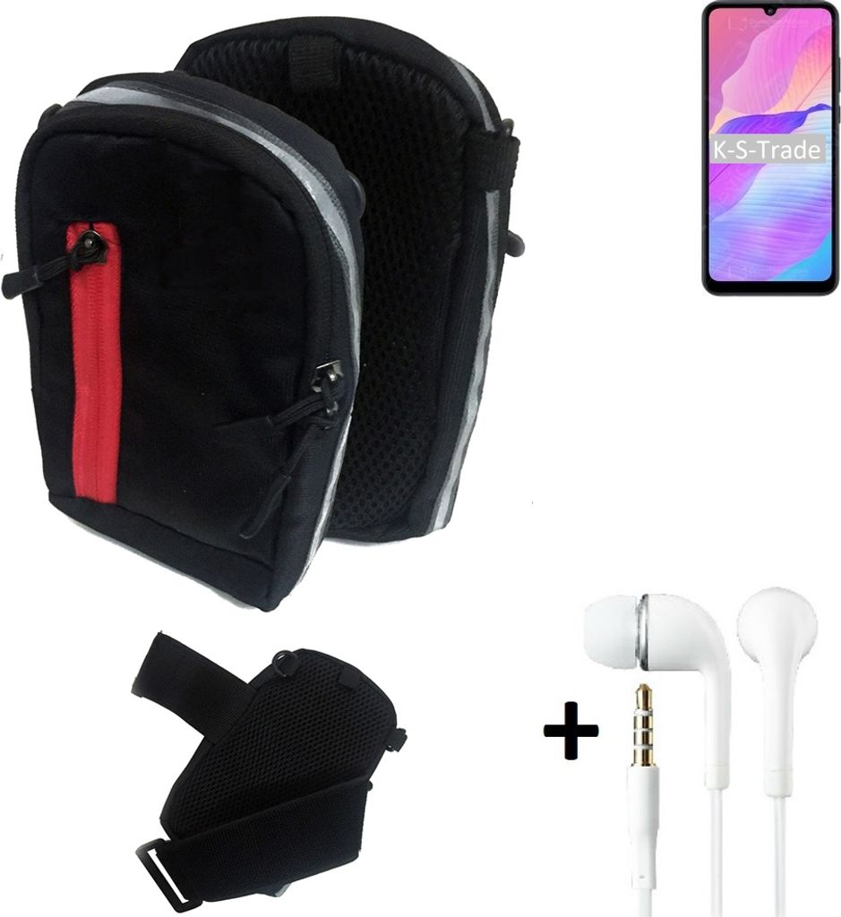 K-S-Trade Outdoor Gürteltasche Holster Umhängetasche + Kopfhörer kompatibel mit Huawei Enjoy 20e schwarz Handy Tasche Case travelbag Schutzhülle