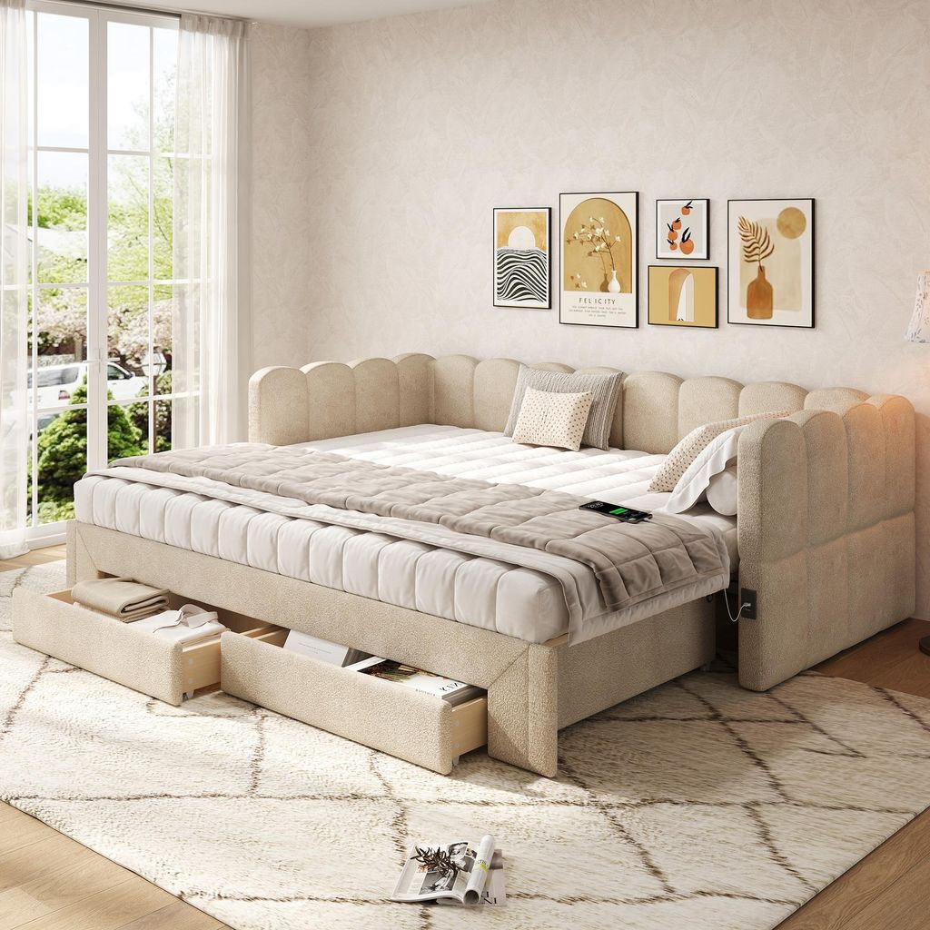 Flieks Polsterbett 90x200cm mit Ausziehbett, Schlafsofa Produktbild 
