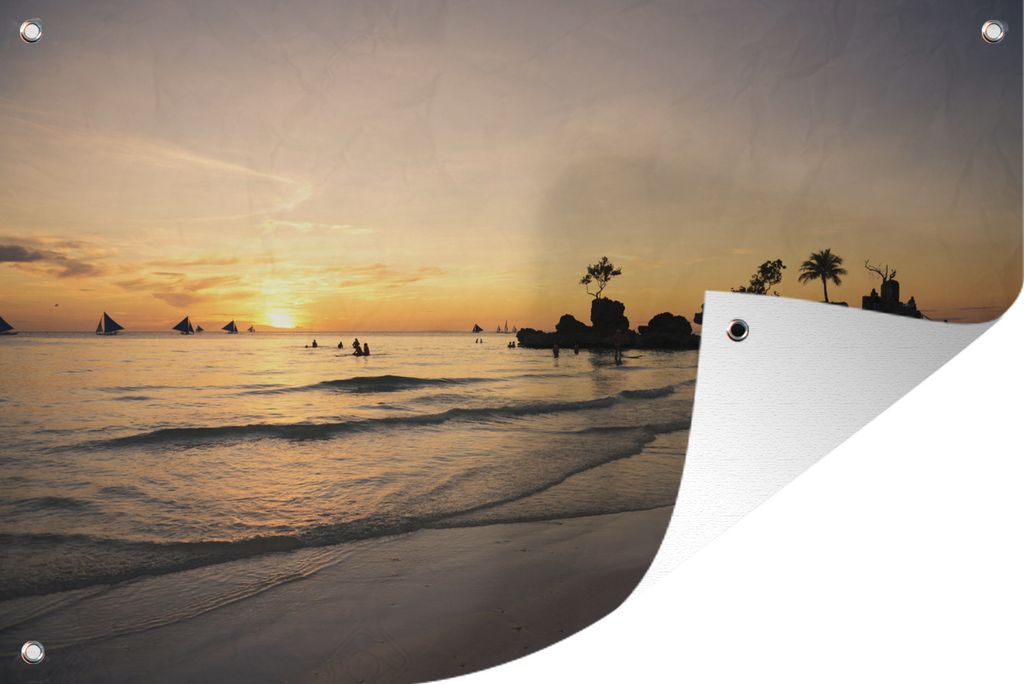 MuchoWow 120x80 cm Outdoor-Poster Gartendeko Sichtschutz Garten Poster für den Garten Sonnenuntergang vor der Insel Boracay auf den Philippinen