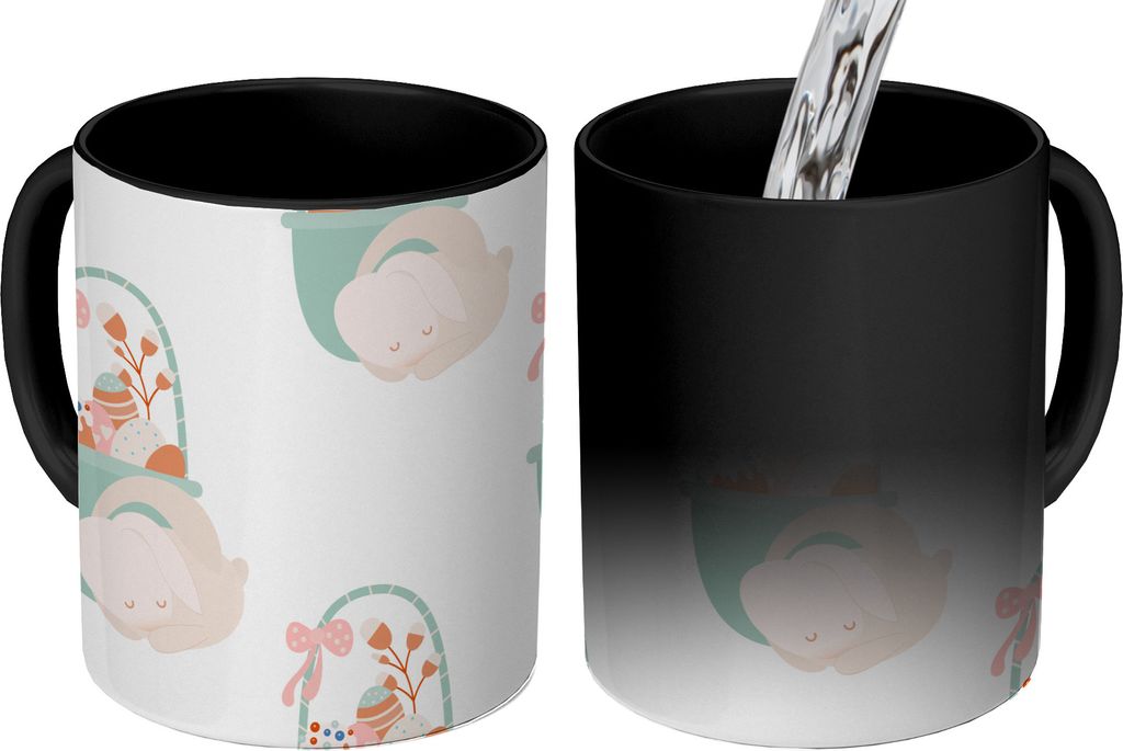 MuchoWow Zauber Tasse Zaubertasse Magic Muster - Ostern - Osterkorb 350 ml Farbwechsel Becher Geschenk Geschenkidee - Magic-Tasse - Fototasse - K...