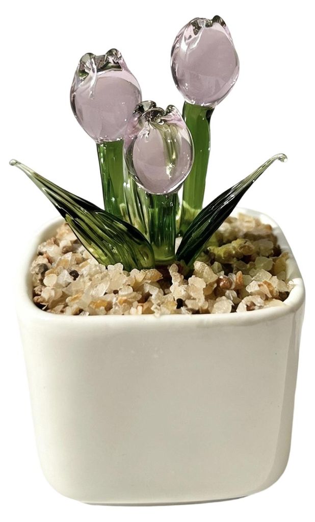 Mini-Kristallblumenfigur, mundgeblasen, als Topfblume, Dekoration für Zuhause, Büro oder als Geschenk für Hochzeit, Geburtstag oder Muttertag.