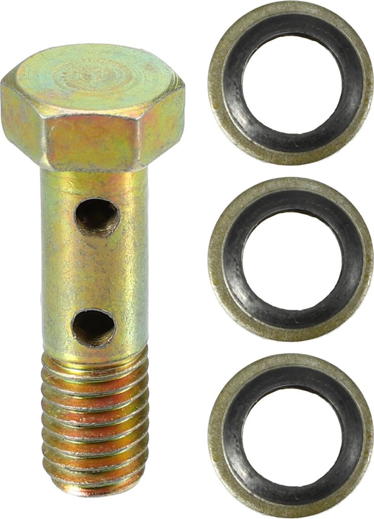 Doppelter Banjo-Bolzen-Satz, M8x1.25 Länge 32mm Metrisches Gewinde Turbo Bremsleitungsadapter Universal für Auto Langlebiges Metall Bronze Farbe ...