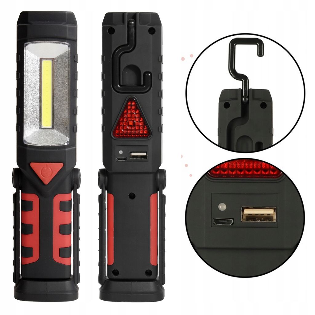 MasterLED LED Arbeitsleuchte Akku COB 3W, Magnet & Haken, Powerbank Funktion, 6000K Warnlicht