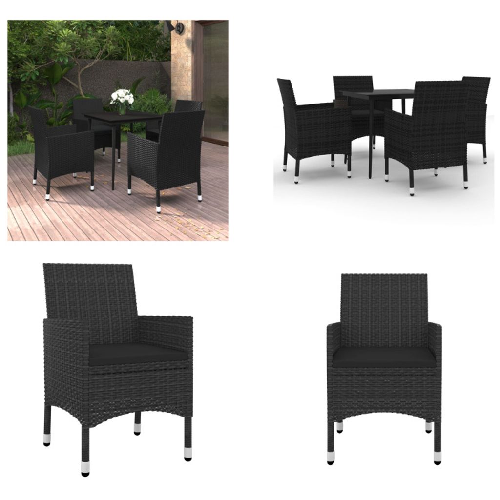 vidaXL 5 tlg. Garten Essgruppe mit Auflagen Poly Rattan und Glas - Garten-Essgruppe - Garten-Essgruppen - Outdoor-Essgruppe - Gartentisch Und Stuhl