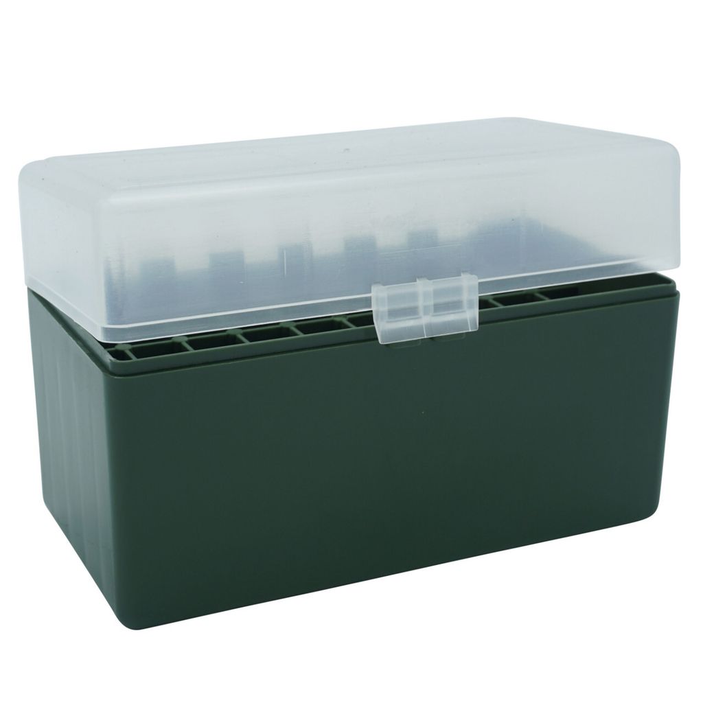 WPW Patronenbox Kaliber 30.06 / 6,5 x 55 - 50 Stück grün-transparent mit Klappdeckel