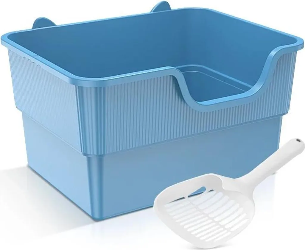 Bac à litière extra large semi-fermé bleu 50x38cm en plastique robuste