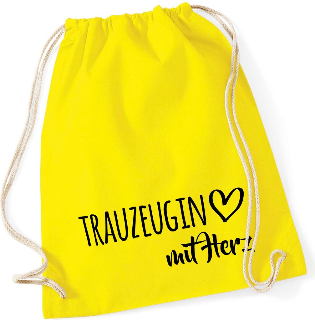 Huuraa Turnbeutel Trauzeugin mit Herz 12 Liter Yellow Baumwolle Rucksack Geschenkidee