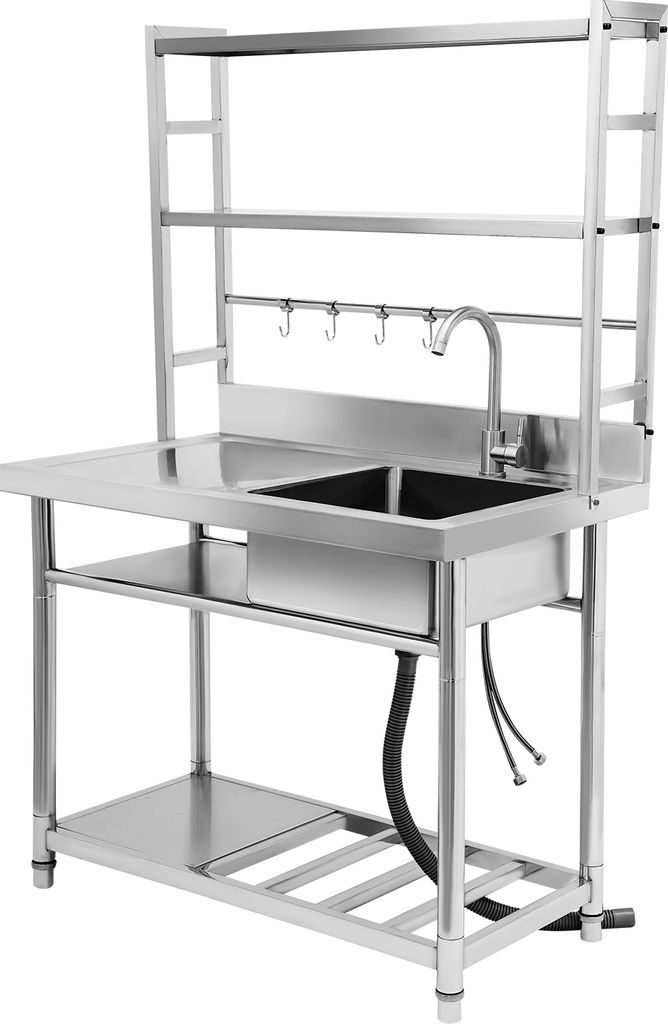 Gewerbliches Edelstahl Spülbecken-Set mit Plattform Rechte Spüle Design Freistehend