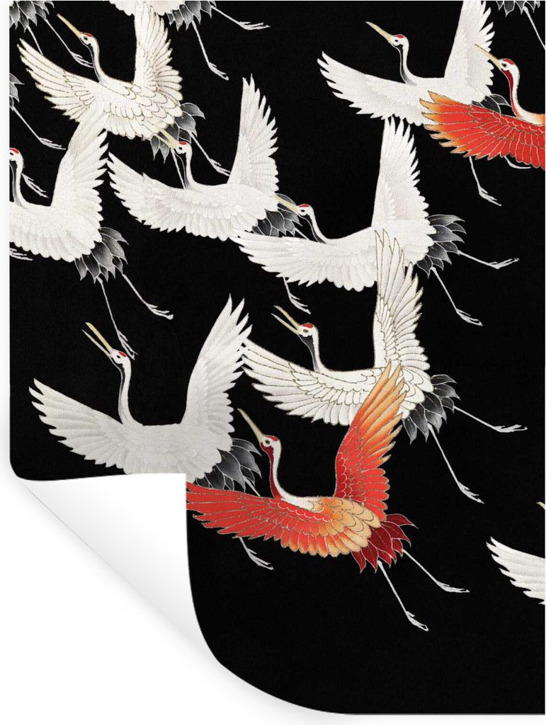 MuchoWow Wandtattoo Wandsticker Wandaufkleber Kranich - Weiß - Rot - Japan 90x120 cm Selbstklebend und Repositionierbar - Faltenfrei
