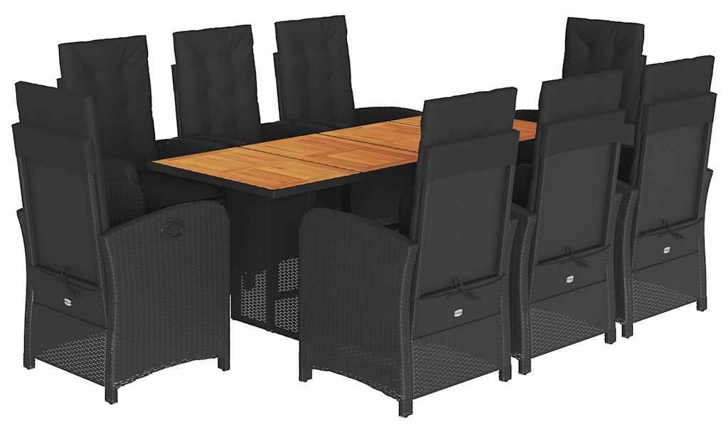 vidaXL 9-tlg. Garten-Essgruppe mit Kissen Schwarz Poly Rattan