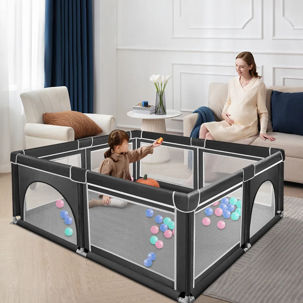 Espace de jeu sécurisé pour bébé 180x150cm avec filet d'aération noir