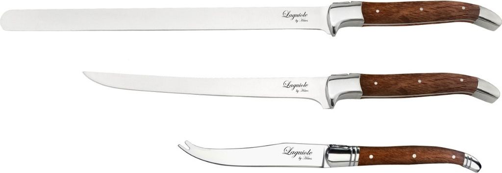Messerset Luxus, 3-teilig, Palisander/RSV, Braun - Käsemesser, Tranche-Messer, Schinkenmesser - Laguiole by Haws