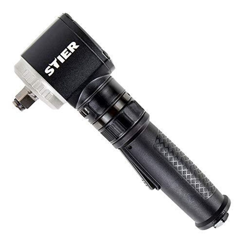 STIER Druckluft Winkel-Schlagschrauber 19-WSS, Extra kurz ca. 67 mm, vierkant 1/2 Zoll, max. Drehmoment 325 Nm, Jumbo Hammer Schlagwerk, abgewinkel...