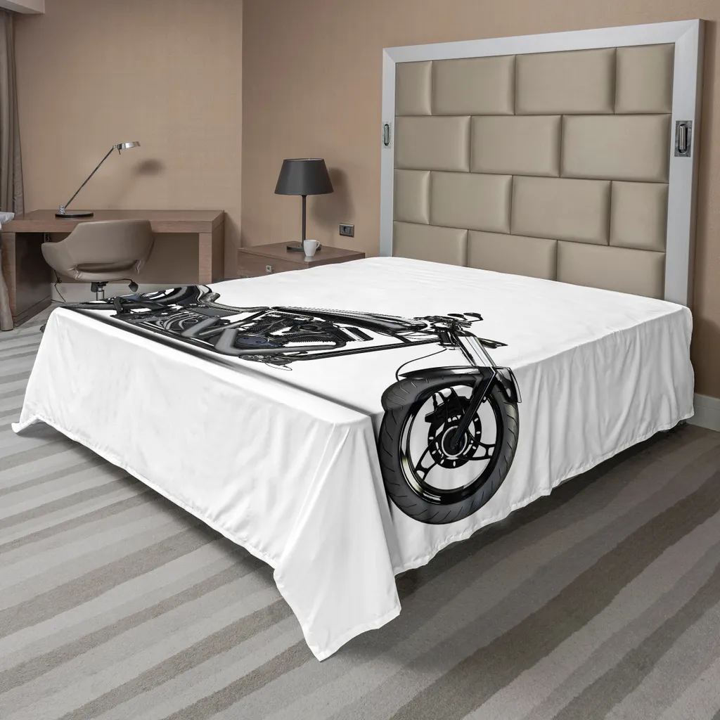 Drap plat lit double motif moto ABAKUHAUS 244x205cm gris et noir