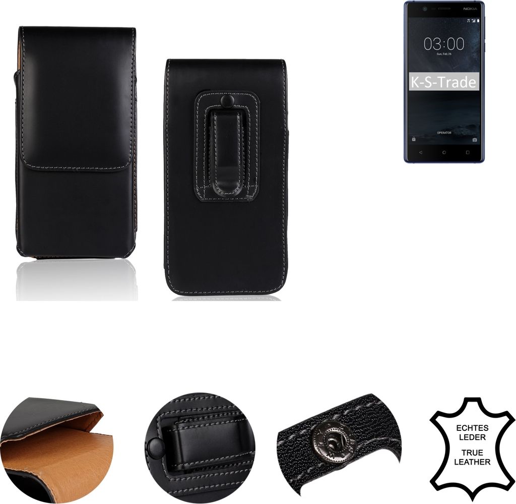 K-S-Trade Holster Gürtel Tasche Handy Hülle Schutz Hülle kompatibel mit Nokia 3 Dual-SIM Handyhülle Leder schwarz, 1x