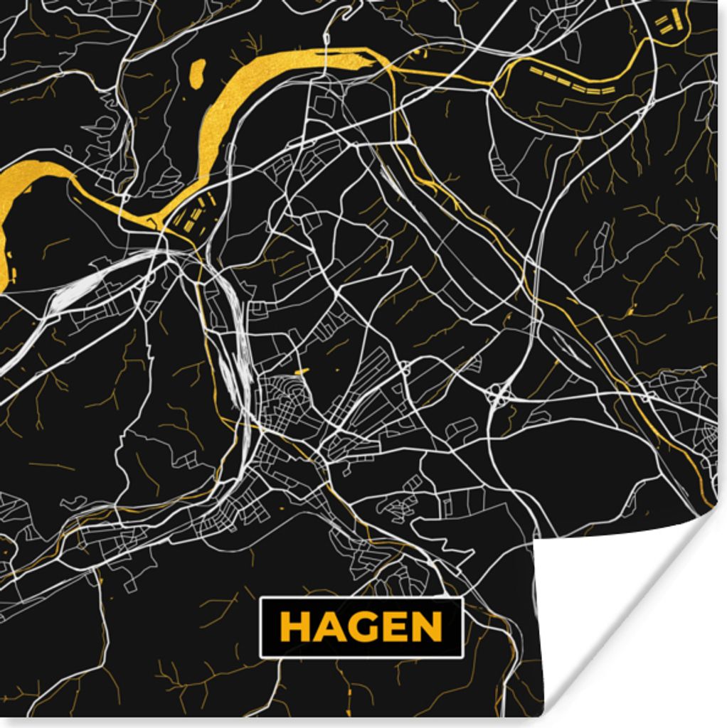 MuchoWow Poster Hagen - Deutschland - Gold - Stadtplan - Karte 75x75 cm - Wand Dekoration