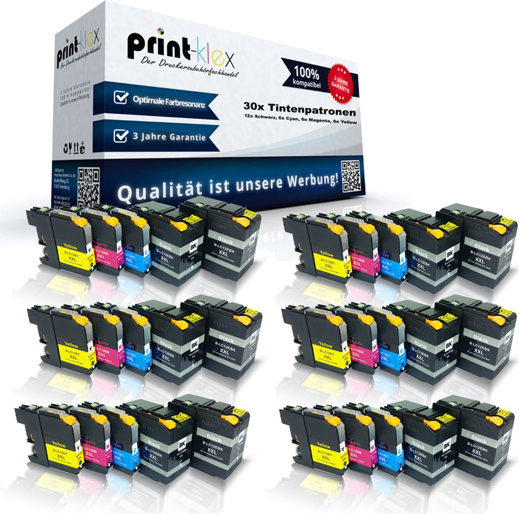 Print-Klex 30x kompatible Tintenpatronen kompatibel mit Bother MFCJ 6925 DW LC-12EBK LC-12EC LC-12EM LC-12EY Black Cyan Magenta Yellow - Premium Pl...