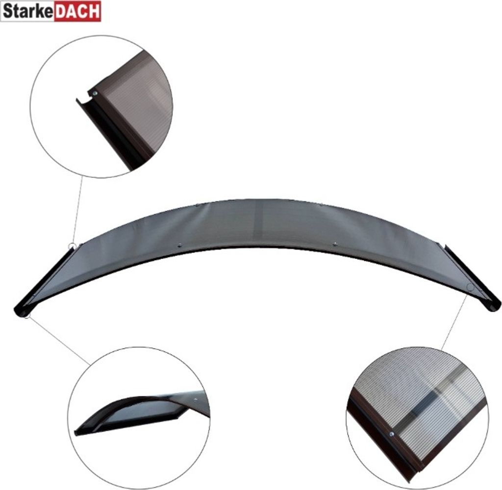 Vordach aus aluminium STARKEDACH RODEO, braun, 150x70cm; mit 6mm polycarbonat beschichtung