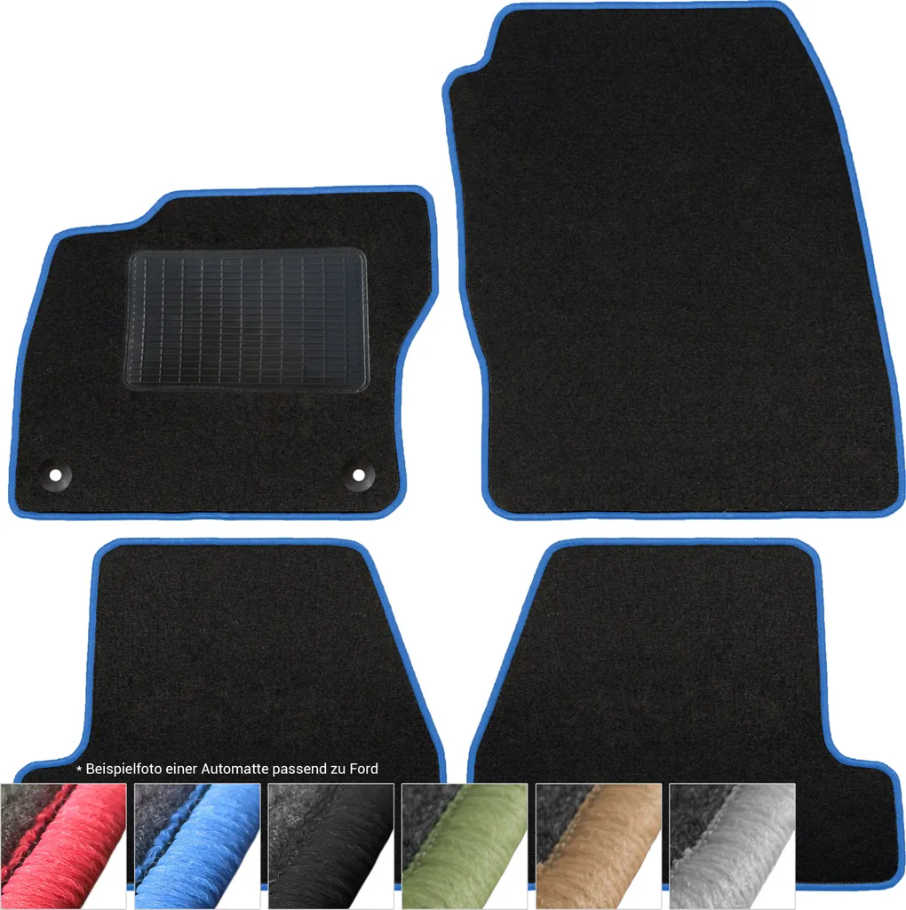 Set Tappetini Su Misura Ford Fiesta & Fusion 2002-2005 Velours Nero/Blu