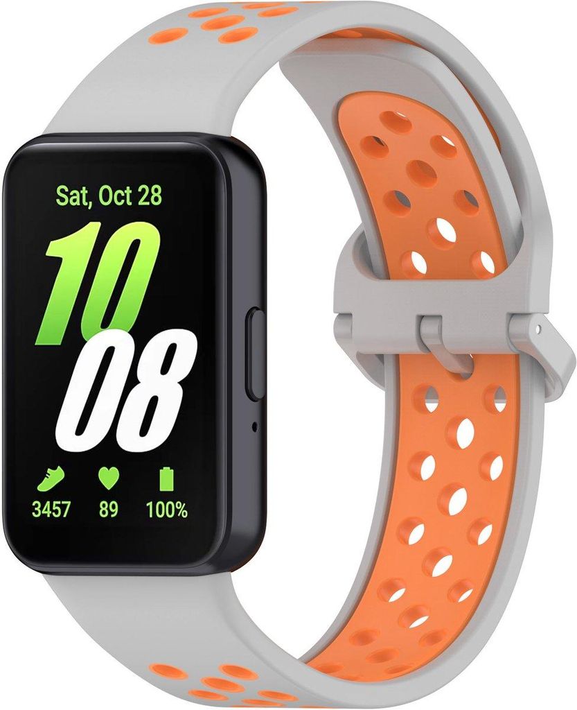 FFO2World Zweifarbiges Silikonarmband, passend für Samsung Galaxy Fit 3 – Atmungsaktives und komfortables Uhrenarmband – Grau/Orange