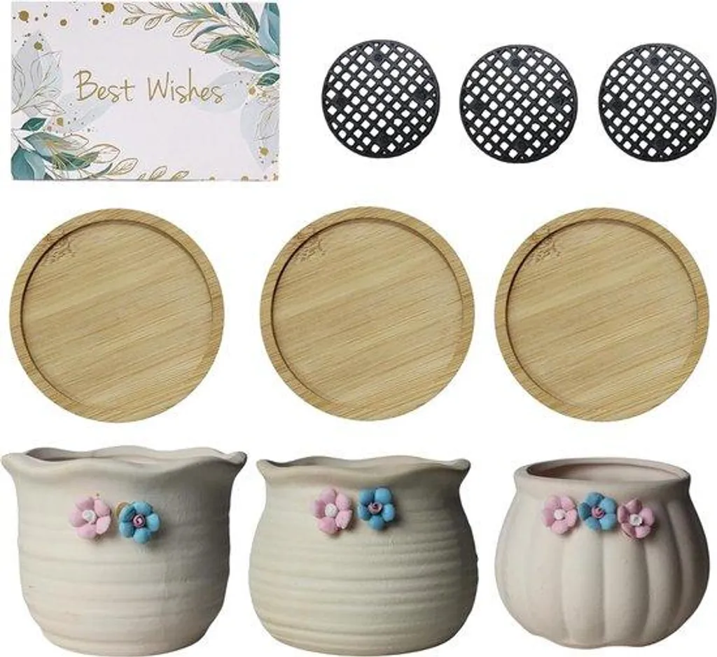Lot de 3 mini-pots de fleurs en céramique colorée style terre cuite
