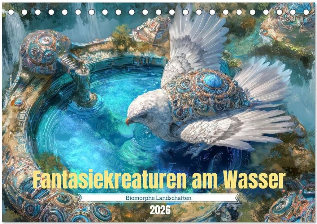 Fantasiekreaturen am Wasser - Biomorphe Landschaften (Tischkalender 2026 DIN A5 quer), CALVENDO Monatskalender
