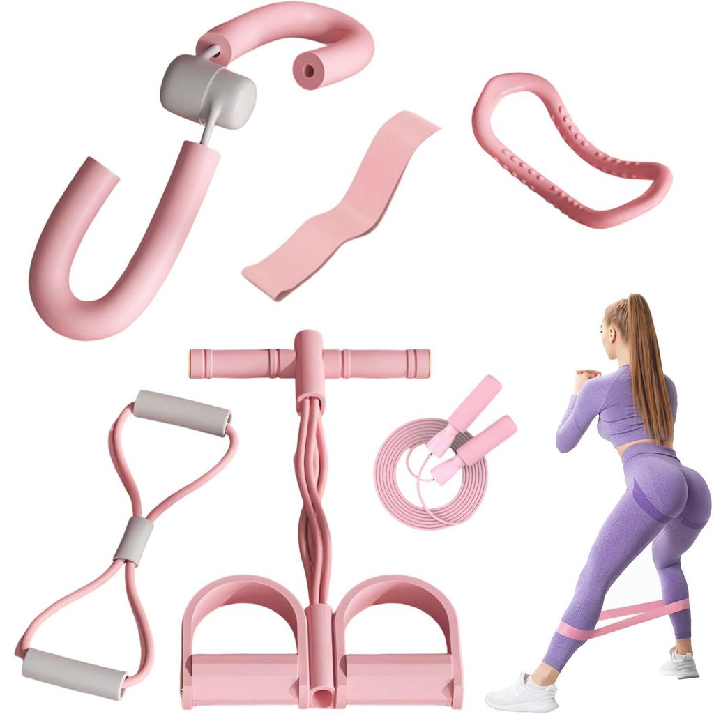 6-teiliges Yoga- und Fitness-Set, Pink, inkl. Beintrainer, Produktbild 