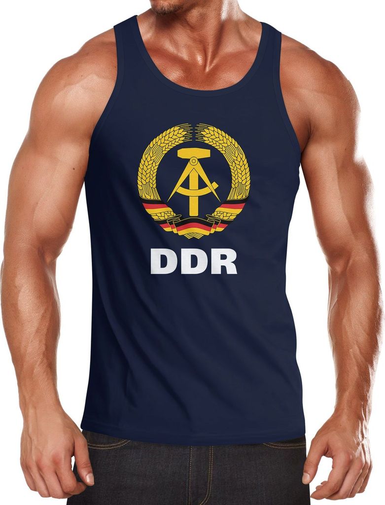 Herren Tanktop DDR Fan Retro Nostalgie Moonworks navy XXL
