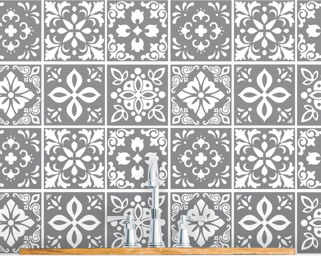 WALPLUS 24 Stück selbstklebende Küchenfliesen 15 x 15 cm Selbstinstallierende Küchenfliesen Folienaufkleber Banc's Spanischer Wandfliesen Aufkle...