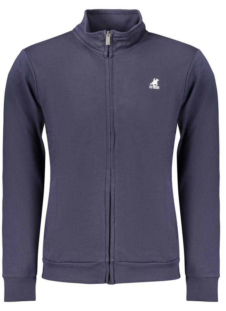 Herren Sweatshirt Blau: Langarm, Reißverschluss, Logo-Print, Taschen