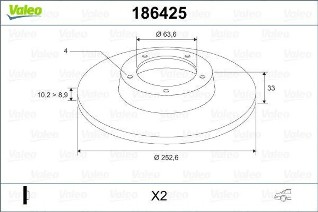 Disque de Frein Valeo 186425 Haute Résistance OE Ford 1073756