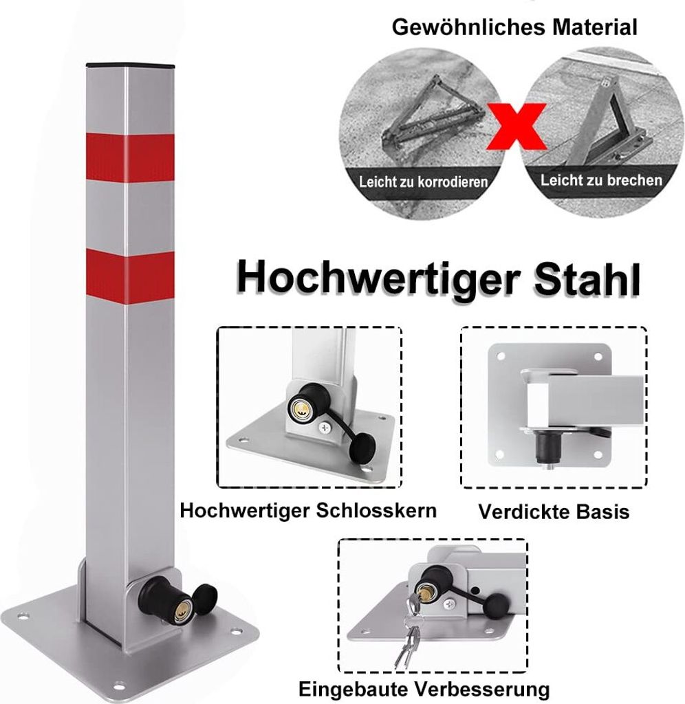 Jopassy 2* Parkpfosten Absperrpfosten mit 3 Schlüssel, Stahl klappbar Jopassy 2* Parkpfosten Absperrpfosten mit 3 Schlüssel, Stahl klappbar