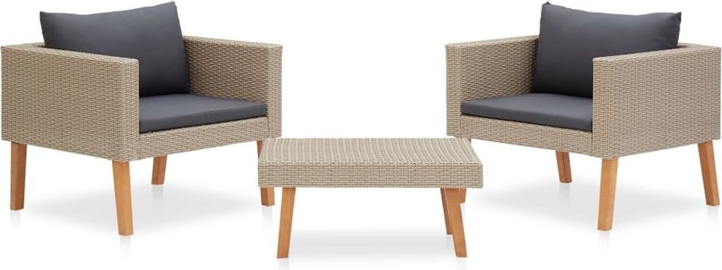 Möbel 3-tlg. Garten-Lounge-Set mit Auflagen Poly Rattan Beige - Balkonmöbel 310217