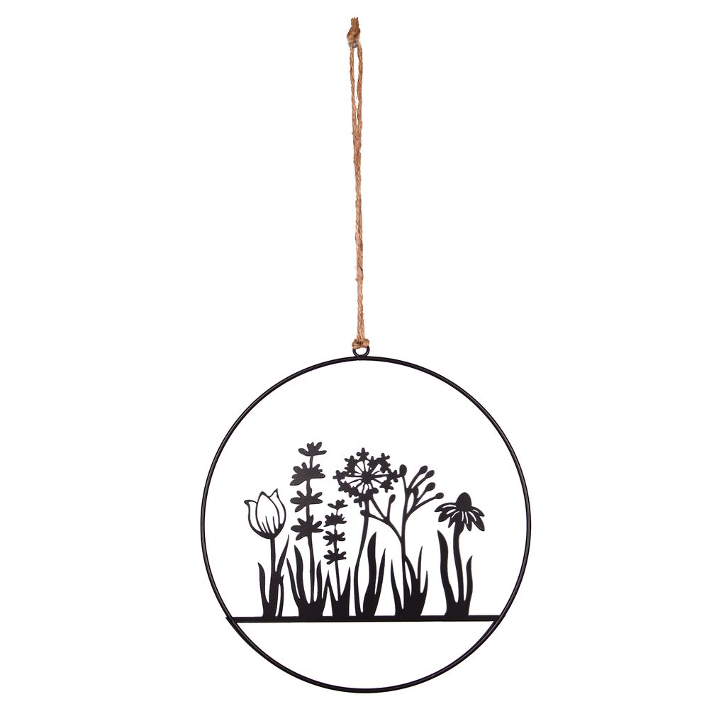 UNUS Dekoring Metallring mit Blumen und Juteschnur 25cm schwarz