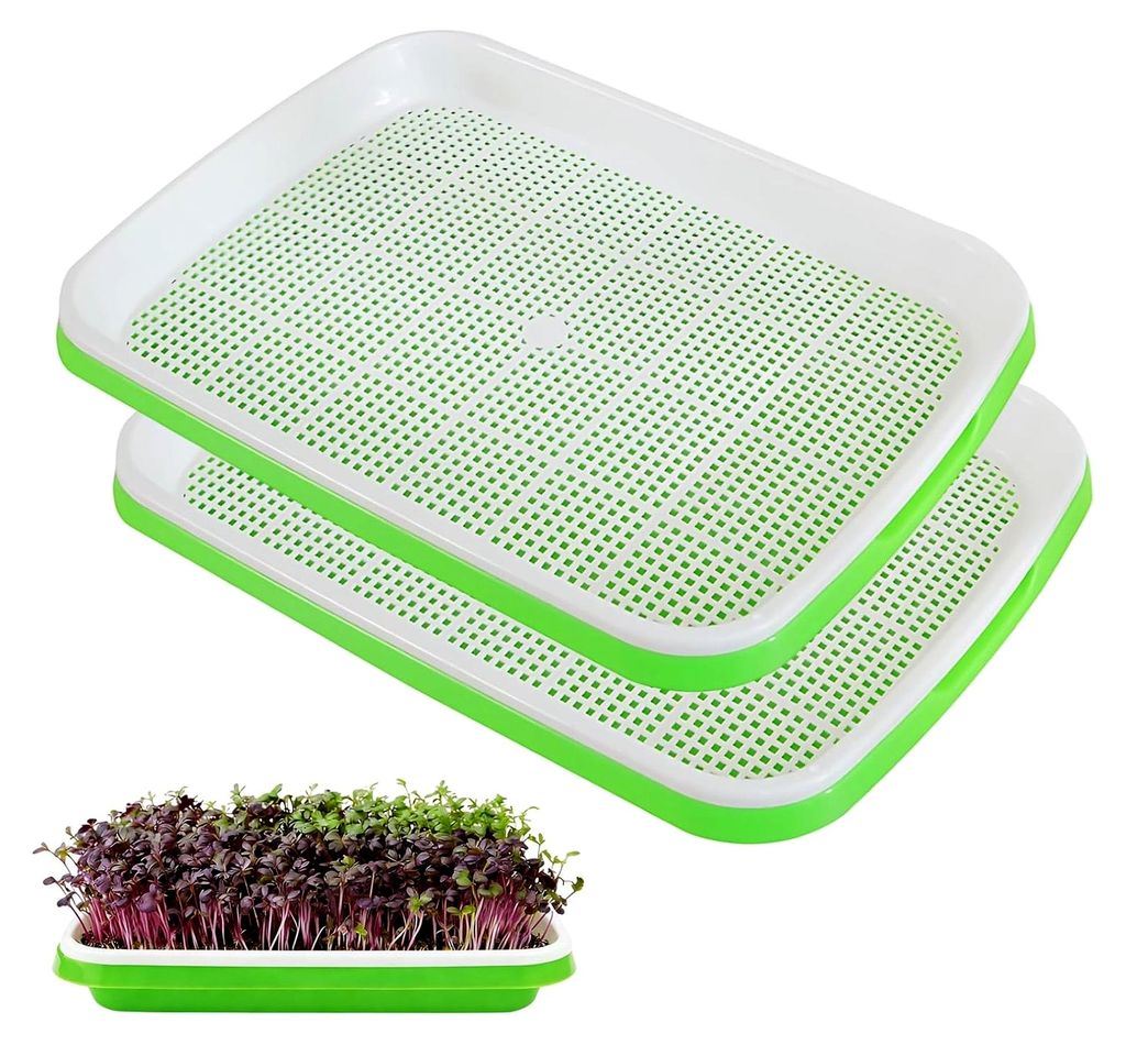 2 Anzuchtschalen für Kresse und Sprossen, Microgreens Anzuchtschalen mit Keimschale, Praktisches Anzuchtset