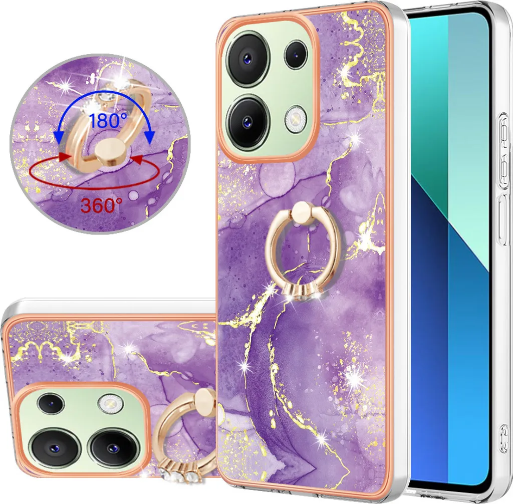 Custodia in marmo per Xiaomi Redmi Note 13 4G, custodia protettiva in silicone TPU con supporto ad anello Colorato