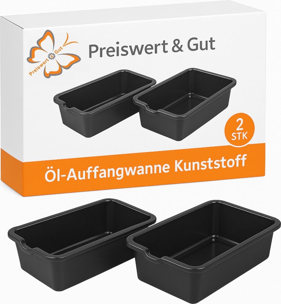2 x Ölauffangbehälter aus Kunststoff – für Ölwechsel, 6L, mit Ausgießer, schwarze Öl Wanne, Größe 390x225x125 mm